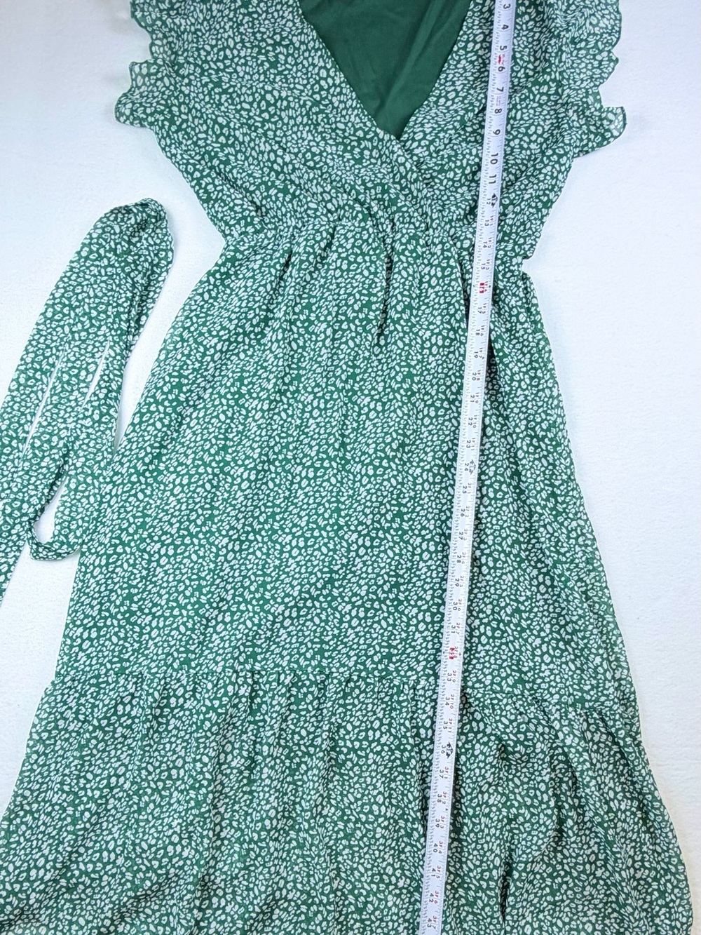 BTFBM Green White Animal Print Ruffle Short Sleeve Midi Dress Medium M - Picture 6 of 9